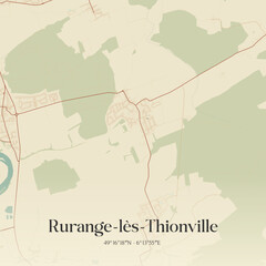 Obraz premium Vintage map of Rurange-lès-Thionville, France.