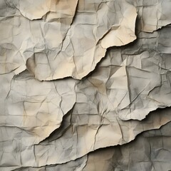 Crumpled and torn aged paper texture in beige and grey tones, featuring rough edges and creases, creating a vintage feel.