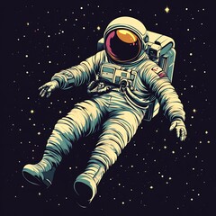 retro comic astronaut floating space
