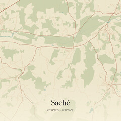 Fototapeta premium Vintage map of Saché, France.