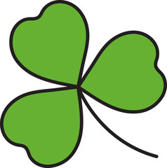 St. Patrick's Day, illustration, three-leaf clover, symbol of good luck and prosperity, retro vintage style, vector flat icon isolated on a white transparent background
