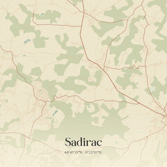 Fototapeta premium Vintage map of Sadirac, France.