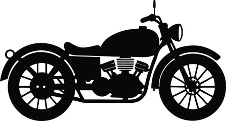 Fototapeta premium Vintage motorcycle silhouette vector illustration, classic bike design, retro motorbike, old-fashioned motorcycle, transport, vehicle, freedom, adventure, travel icon.
