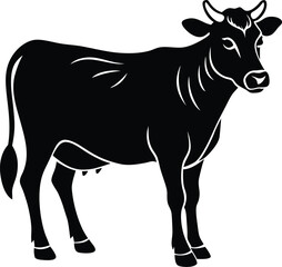 Cow silhouette vector illustration, farm animal, livestock, rural, nature, dairy, beef, farming, countryside, cow design, vector art, vector graphic, animal icon.