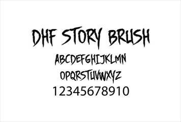 DHF Story Brush font for logo and headline. Isolated vector typeset