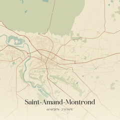 Fototapeta premium Vintage map of Saint-Amand-Montrond, France.