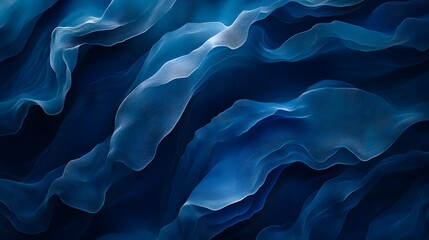 Obraz premium Abstract image of flowing, wavy blue lines on a dark background, resembling fabric or smoke. Digital art with smooth, dynamic texture.