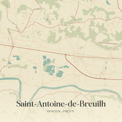 Fototapeta premium Vintage map of Saint-Antoine-de-Breuilh, France.