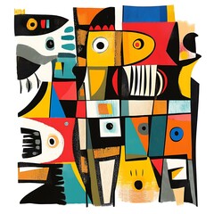 Abstract colorful collage of fish and birds. Possible use Print design, background for website, poster design