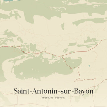 Vintage map of Saint-Antonin-sur-Bayon, France.