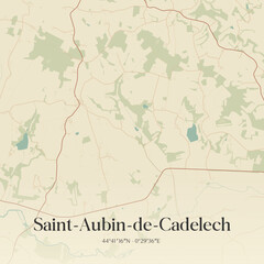 Fototapeta premium Vintage map of Saint-Aubin-de-Cadelech, France.