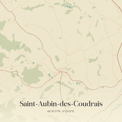 Fototapeta premium Vintage map of Saint-Aubin-des-Coudrais, France.