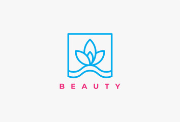 Abstract flower design. Line creative symbol. Universal icon. Lotus sign. Simple logotype template for premium business. Vector illustration.