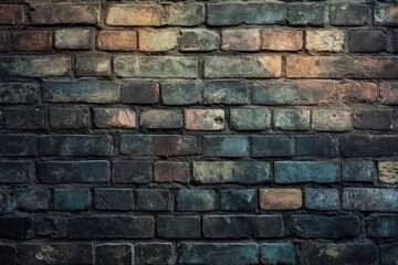 Obraz premium Weathered brick wall with peeling paint, exposed bricks, and urban decay details
