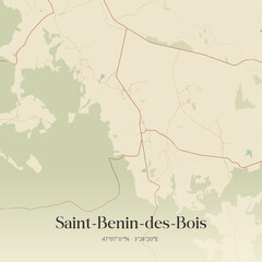 Obraz premium Vintage map of Saint-Benin-des-Bois, France.