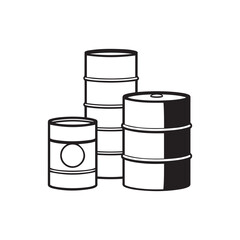 Oil barrels, black and white silhouette, , industrial symbols