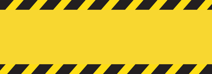 Warning tape with yellow and black diagonal stripes. Warn stop seamless line. Yellow and black caution tape border. Long danger ribbon. Vector illustration eps 10