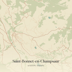 Fototapeta premium Vintage map of Saint-Bonnet-en-Champsaur, France.