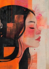 Abstract profile illustration of a woman with vivid colors and geometric shapes, showcasing artistic expression and modern design