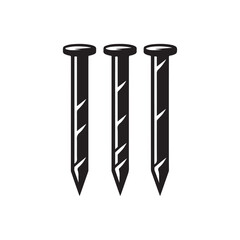 Metal nails, construction hardware, black and white illustration,  industrial design, minimalist style