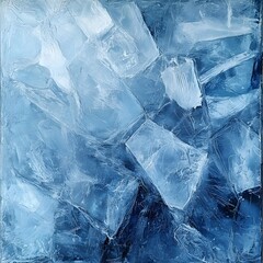 Obraz premium Abstract blue image of fractured ice, showcasing a textured, crystalline appearance with varying shades of blue and white.