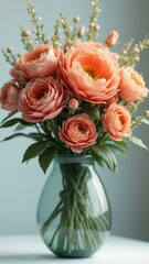 Fototapeta premium A living vase blooms with dynamic floral life in a stunning 8k resolution. The flowers' intricate details and evolving shapes create a photorealistic, organic, ultra detailed, 8k resolution, HD