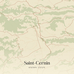Fototapeta premium Vintage map of Saint-Cernin, France.