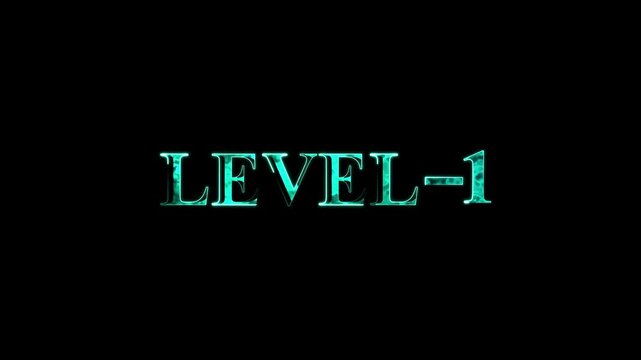 Level 1 text font with neon light. Level Up neon sign. neon letters spelling out level Up appear on screen display change animation for video