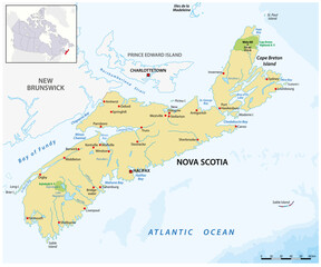 Fototapeta premium Map of the eastern Canadian province of Nova Scotia