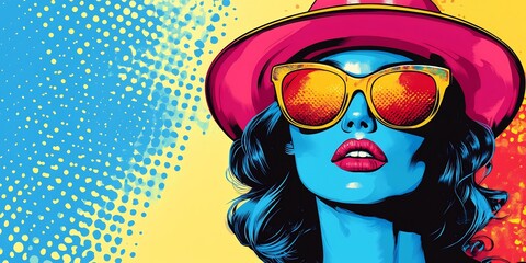 pop art woman sunglasses stylish hat