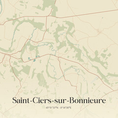 Obraz premium Vintage map of Saint-Ciers-sur-Bonnieure, France.