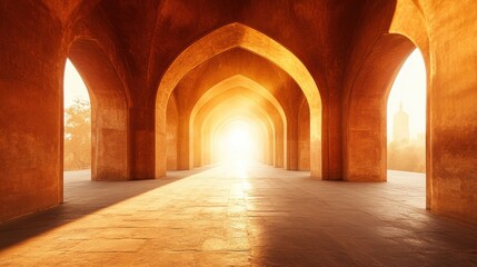 Fototapeta premium Illuminated Archways in Historic Architecture at Sunrise