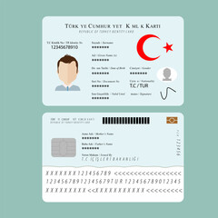 Republic of Turkey identity card front back vector work