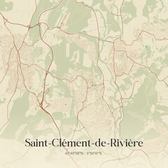 Fototapeta premium Vintage map of Saint-Clément-de-Rivière, France.