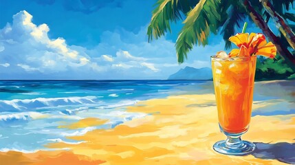 illustrated summer beach tropical drink