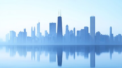 Serene City Skyline Reflection at Dawn Over Water