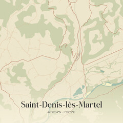 Fototapeta premium Vintage map of Saint-Denis-lès-Martel, France.