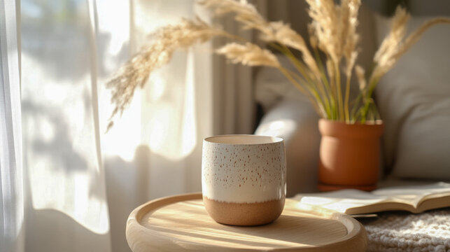 Ceramic cup being crafted on a pottery wheel in an artisan studio during a late afternoon session