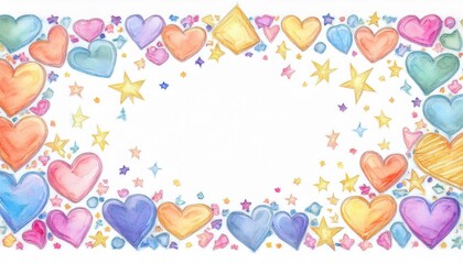 MARCO Colorido de dibujo a mano de Corazones y Estrellas