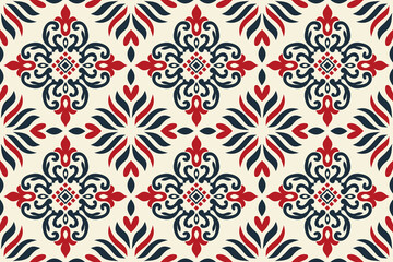 Ethnic Ikat tropical seamless pattern. Abstract traditional folk antique graphic fabric line. Texture textile background vector illustration ornate elegant luxury vintage retro style.