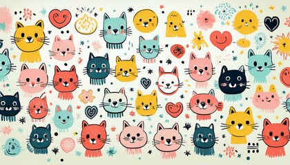 Obraz premium Dibujo Colorido de dibujo a mano de Corazones y Estrellas