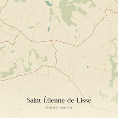 Fototapeta premium Vintage map of Saint-Étienne-de-Lisse, France.