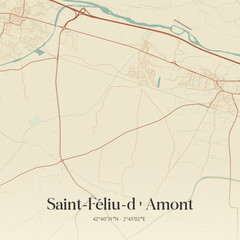 Fototapeta premium Vintage map of Saint-Féliu-d'Amont, France.