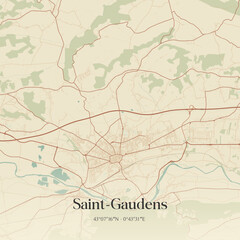 Fototapeta premium Vintage map of Saint-Gaudens, France.