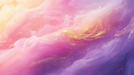 Obraz premium dreamy ethereal gradient with pink, violet, and gold hues creates mesmerizing abstract background. soft swirls and shimmering elements evoke sense of tranquility and wonder