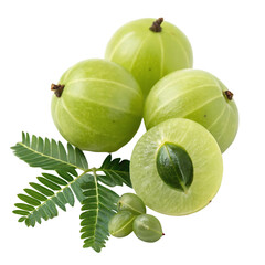 amla or gooseberries with leaves isolated on a white background