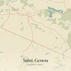 Fototapeta premium Vintage map of Saint-Genou, France.