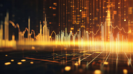 Dynamic financial data visualization with glowing graphs and charts