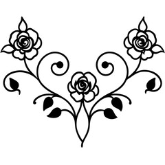 vintage-baroque-style-floral-divider-with-roses silhouette vector art illustration
