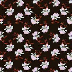 Floral pattern. Pretty flowers on color background. Printing with small white flowers. Ditsy print. Seamless vector texture. Spring bouquet.